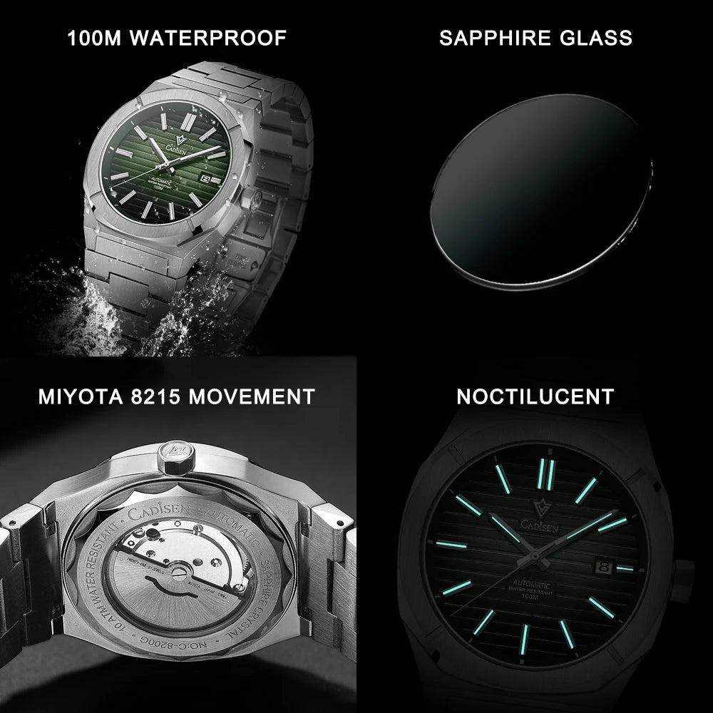 Cadisen C8200 Automatic Watch – Miyota 8215, 21 Jewels, Sapphire Crystal, 100m Water Resistant