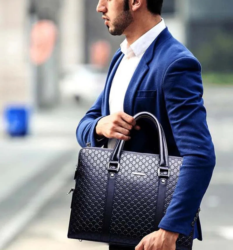 Men's PU Leather Briefcase | 14" Laptop Bag in Black, Blue & Brown