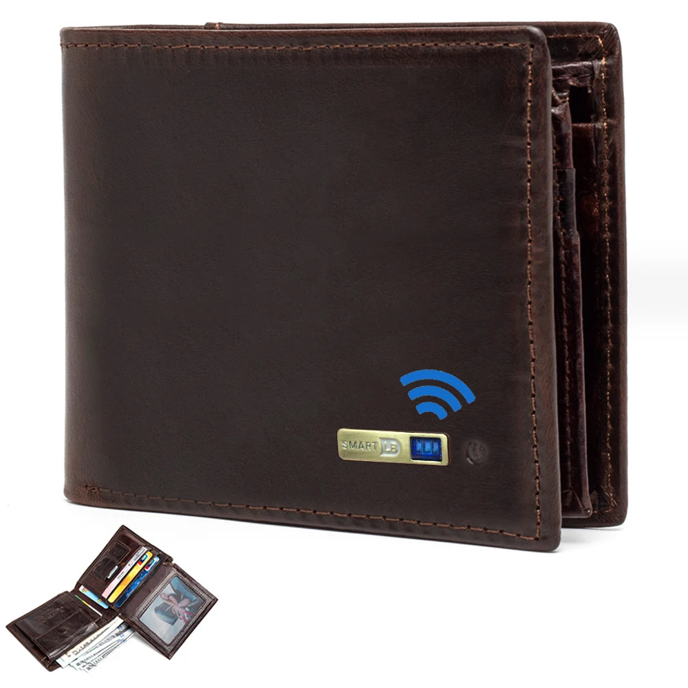 Smart Tracker Genuine Leather Bifold Wallet – Anti-Loss