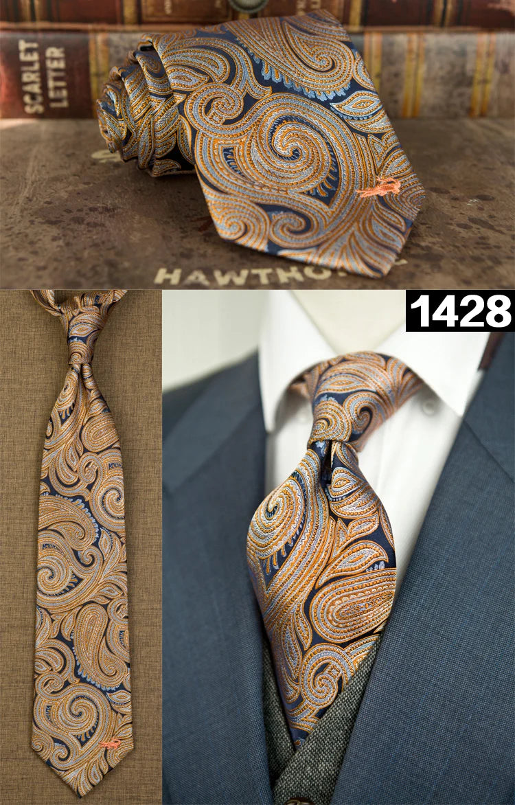 Men's 100% Silk Jacquard Necktie – Paisley, Abstract & Geometric Patterns