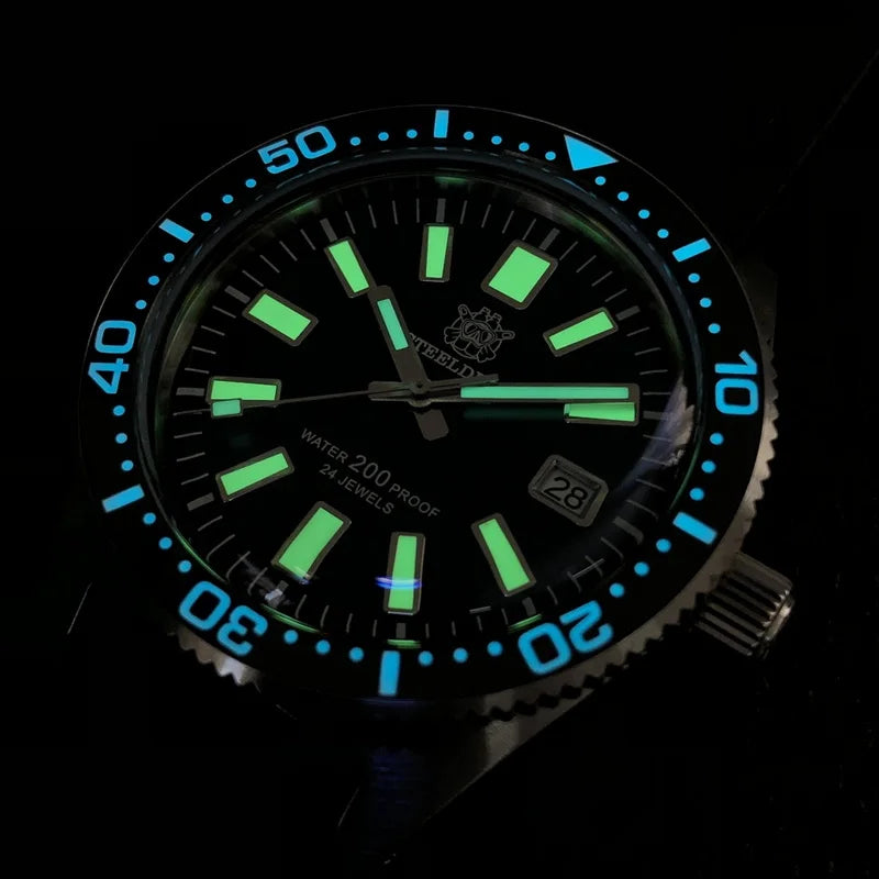 STEELDIVE Men Diver Watch 62Mas Automatic Mechanical Wristwatch 20ATM Waterproof BGW-9 Luminous Sapphire NH35 Ceramic Bezel