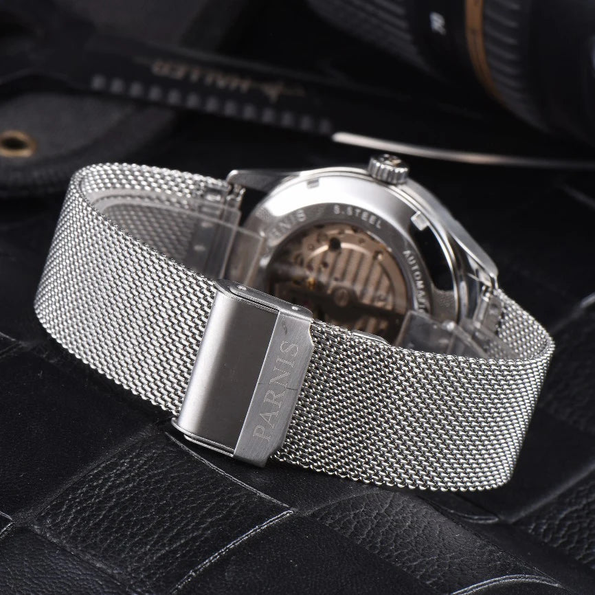 men automatic watch,mens watches PARNIS man self wind mechanical wristwatch waterproof clock ultrathin relogio top luxury brand