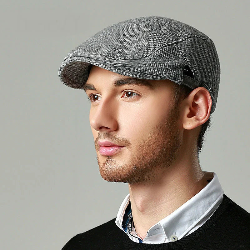Men's Cotton Flat Cap – Leather Strap Ivy Hat