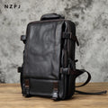 Men's Genuine Leather Backpack – Natural Cowhide, Laptop Compatible, Two Sizes