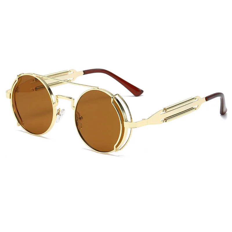 SO&EI Fashion Round Punk Sunglasses Men Retro Metal Double Spring Eyewear Unique Women Sun Glasses UV400