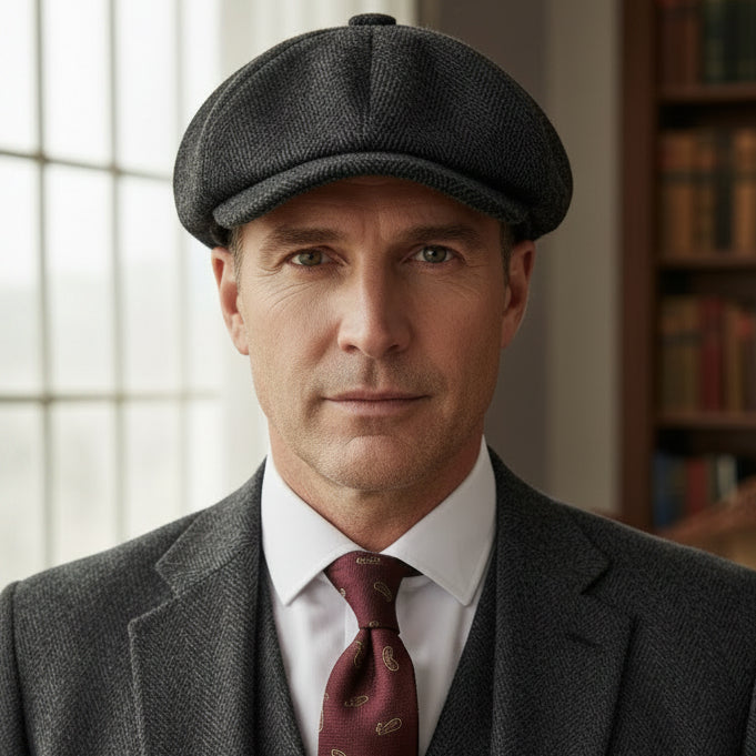 Men's Herringbone Tweed Flat Cap – Wool Blend