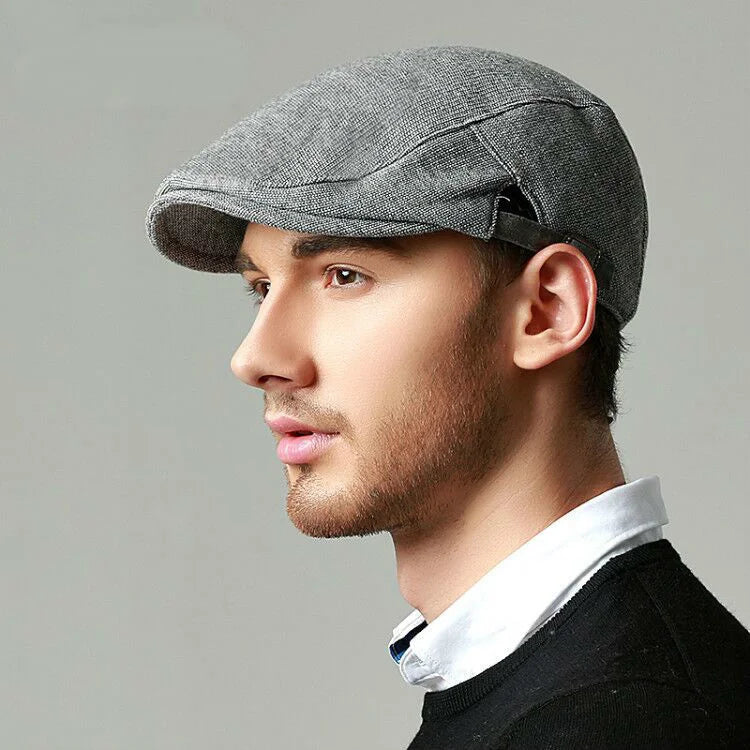 Men's Cotton Flat Cap – Leather Strap Ivy Hat