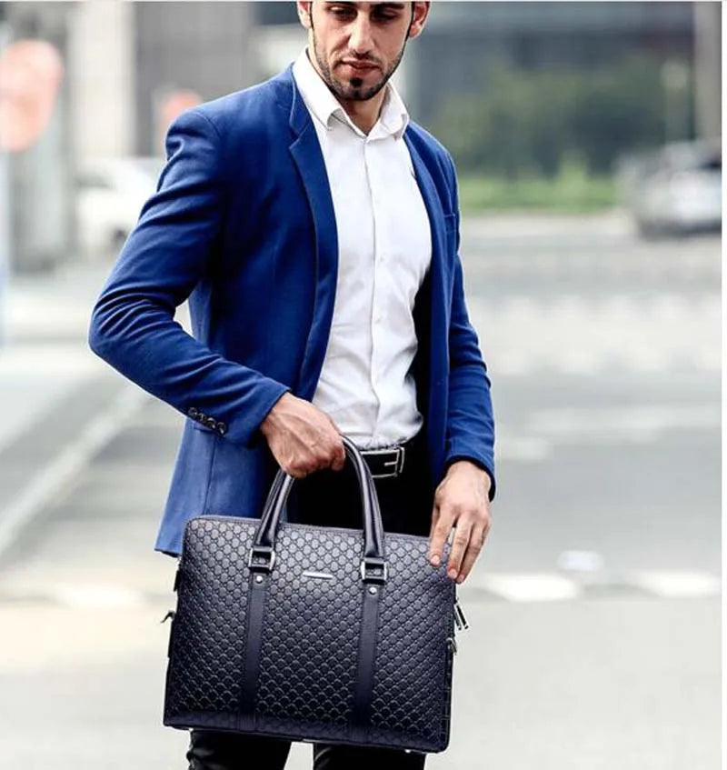 Men's PU Leather Briefcase | 14" Laptop Bag in Black, Blue & Brown