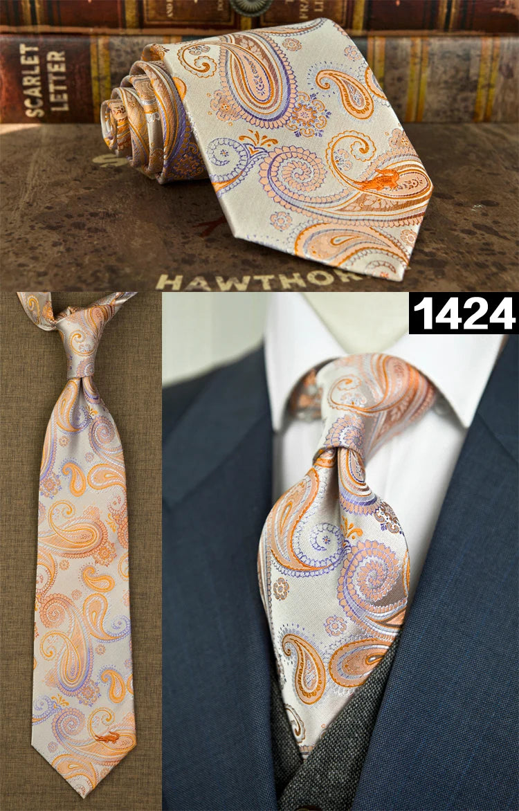 Men's 100% Silk Jacquard Necktie – Paisley, Abstract & Geometric Patterns