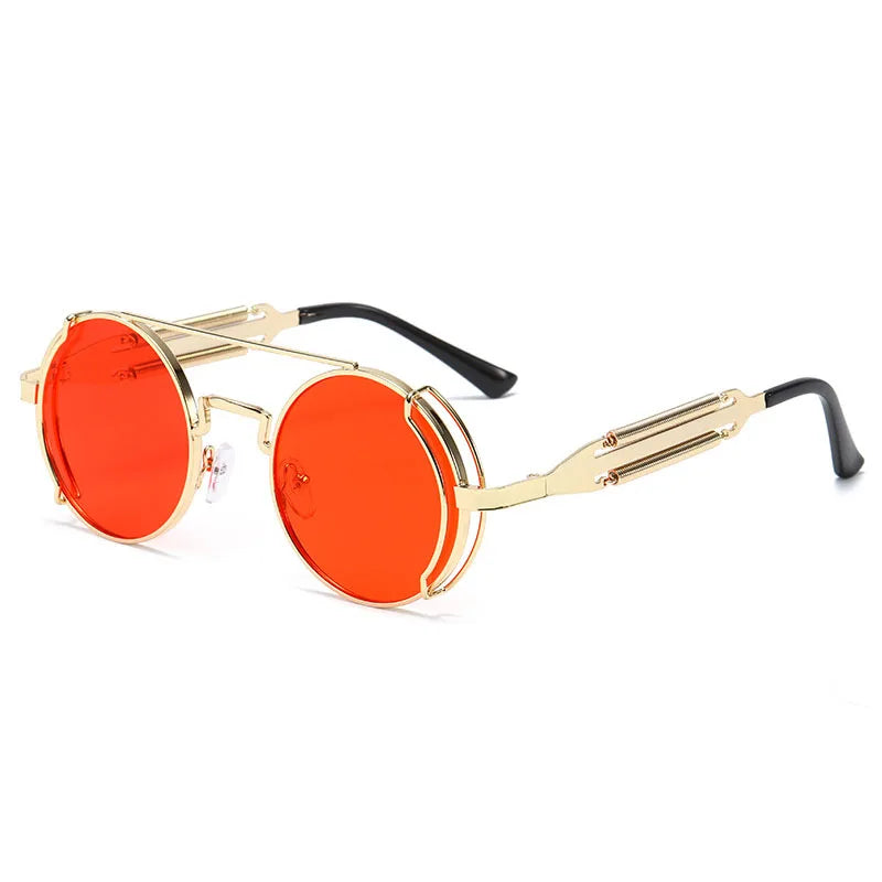 SO&EI Fashion Round Punk Sunglasses Men Retro Metal Double Spring Eyewear Unique Women Sun Glasses UV400
