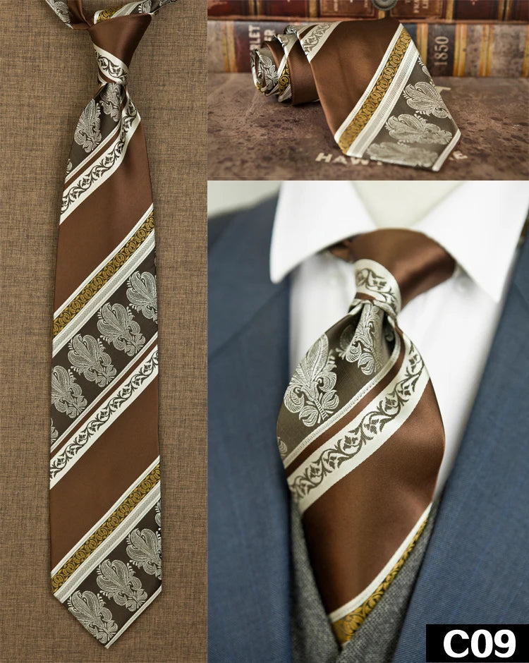 Men's 100% Silk Jacquard Necktie – Paisley, Abstract & Geometric Patterns