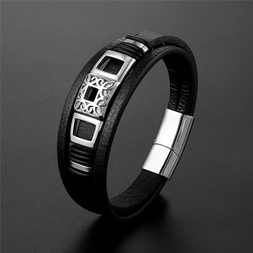 High Quality Luxury Accessories Bracelet Men's Fashion Gift Black Genuine Leather Bracelets DIY Combination Wild Handsome Gift