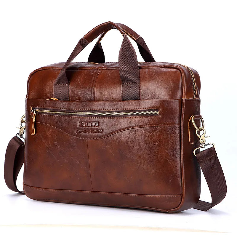 LACHIOUR Genuine Leather Laptop Bag – Business Messenger & Crossbody | Men's