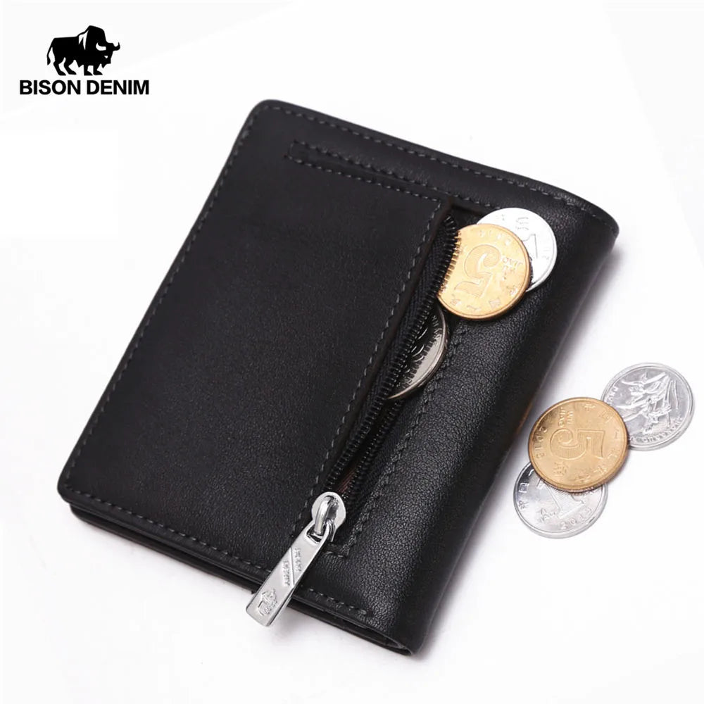 BISON DENIM RFID Blocking Leather Wallet with Coin Pocket