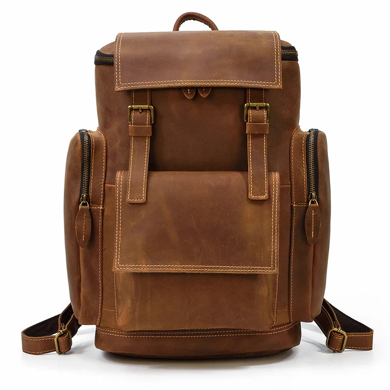 Luufan Genuine Leather Backpack – Vintage Crazy Horse, 15.6" Laptop, 20–35L