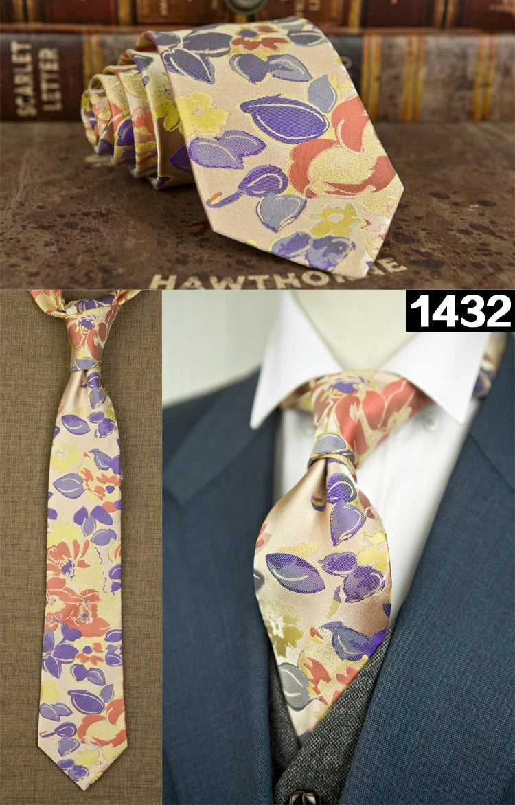 Men's 100% Silk Jacquard Necktie – Paisley, Abstract & Geometric Patterns