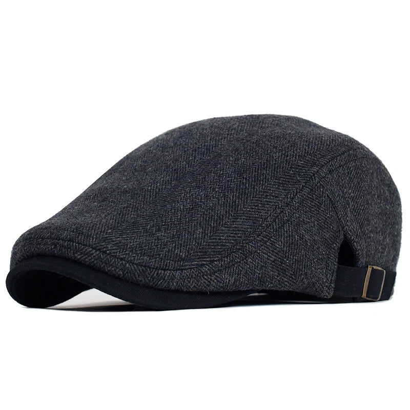 Large Size Herringbone Newsboy Cap – Adjustable Gatsby Flat Hat for Winter