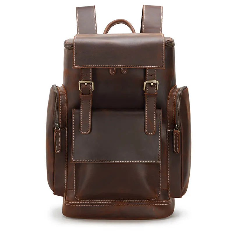 Luufan Genuine Leather Backpack – Vintage Crazy Horse, 15.6" Laptop, 20–35L