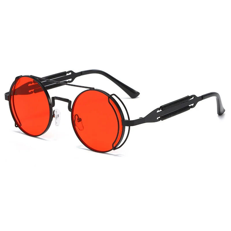 SO&EI Fashion Round Punk Sunglasses Men Retro Metal Double Spring Eyewear Unique Women Sun Glasses UV400