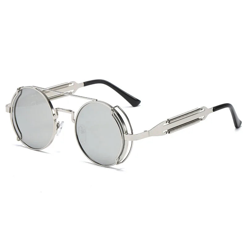 SO&EI Fashion Round Punk Sunglasses Men Retro Metal Double Spring Eyewear Unique Women Sun Glasses UV400