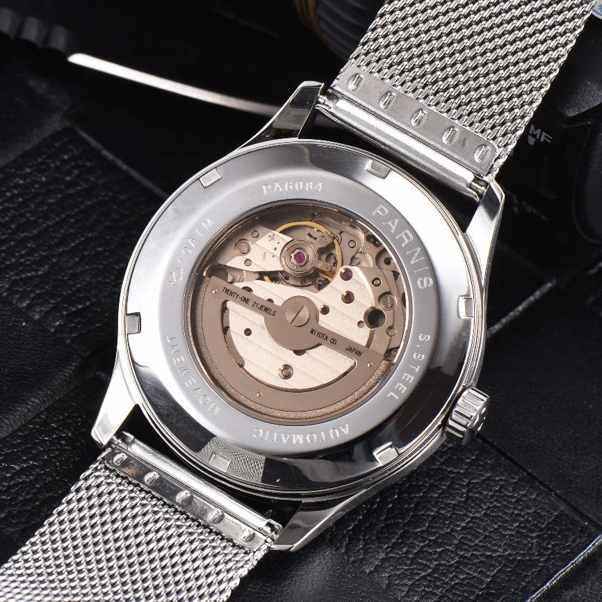 men automatic watch,mens watches PARNIS man self wind mechanical wristwatch waterproof clock ultrathin relogio top luxury brand