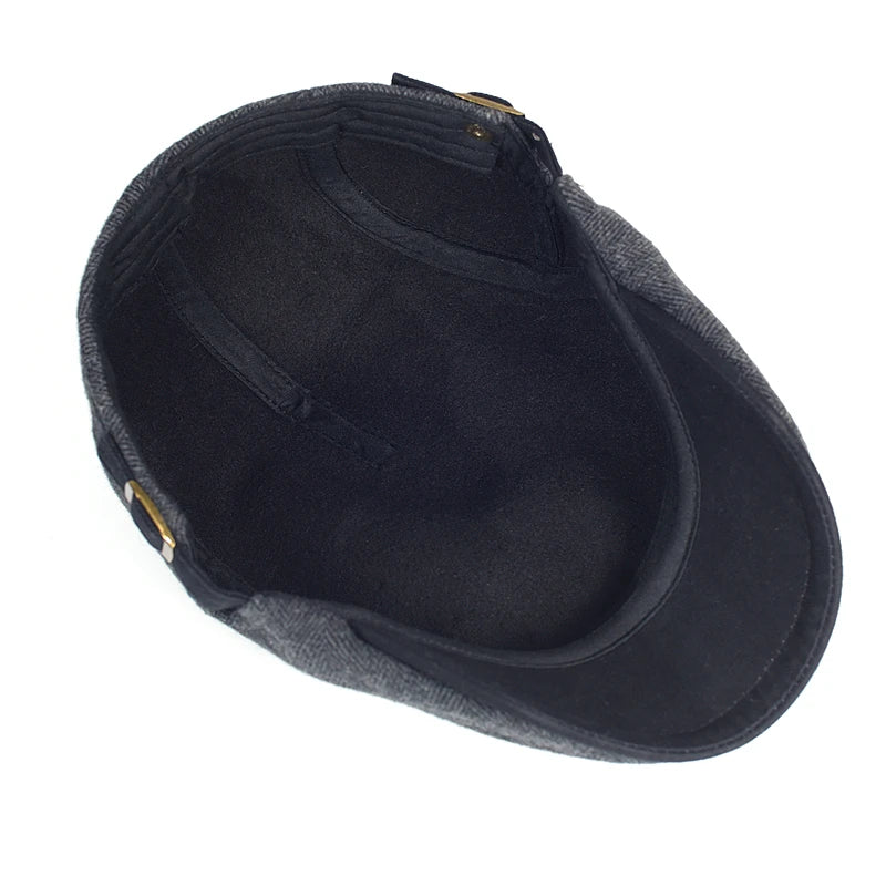 Large Size Herringbone Newsboy Cap – Adjustable Gatsby Flat Hat for Winter
