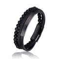 2021 Blue Stone Bracelet Genuine Blue Leather Braided Bracelet Stainless Steel Magnetic Clasp Tiger Eye Bead Bangles Men Jewelry
