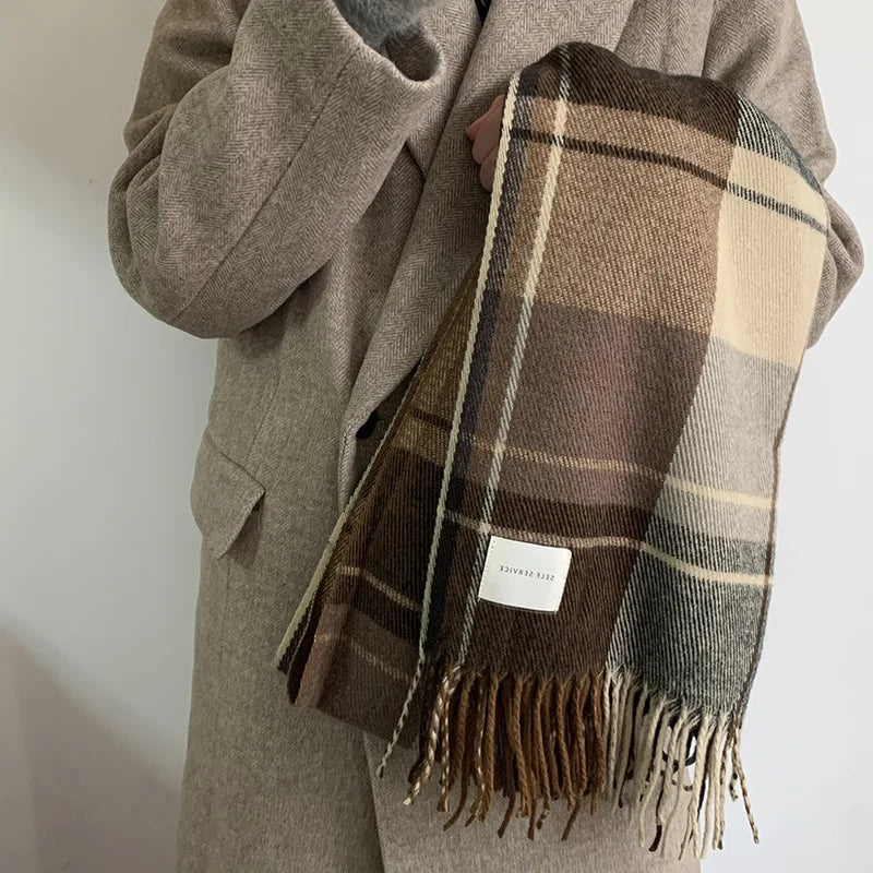 Plaid Cashmere Scarf – Tassel Wrap
