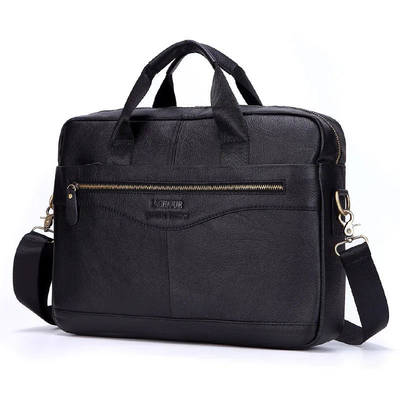 LACHIOUR Genuine Leather Laptop Bag – Business Messenger & Crossbody | Men's