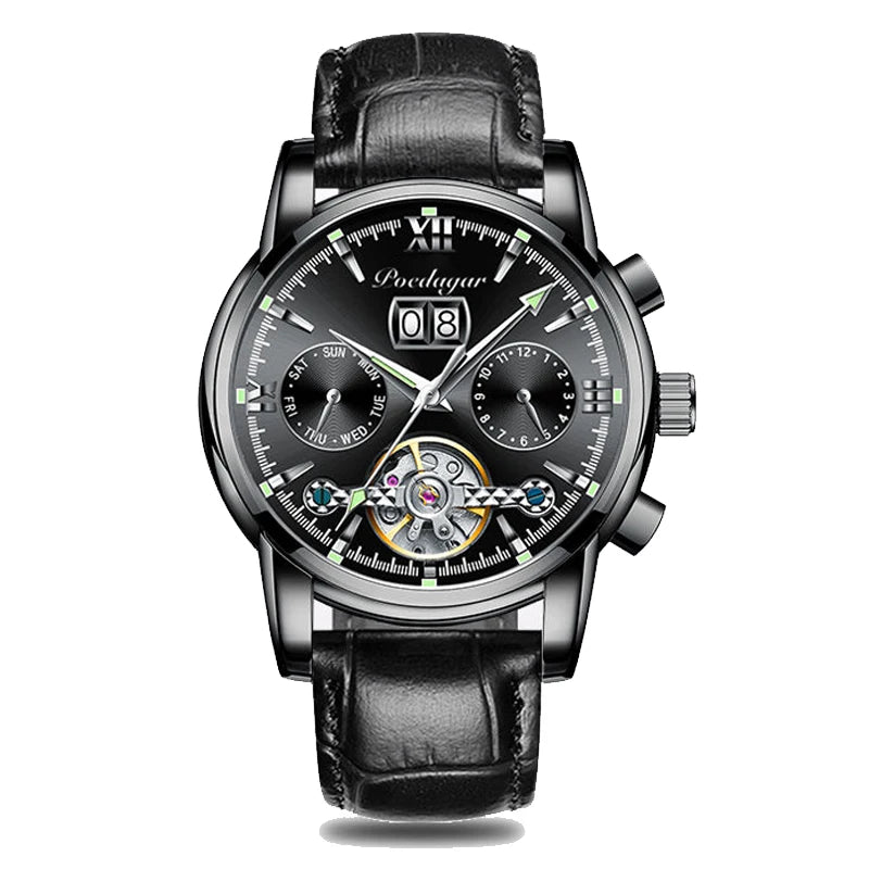 POEDAGAR Business Watch Men Automatic Mechanical Tourbillon Watch Luxury Fashion Stainless Steel Sport Watches Relogio Masculino