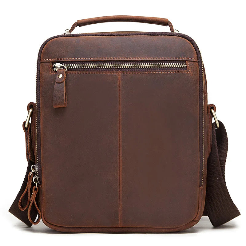 Vintage Crazy Horse Leather Shoulder Bag for Men — Large Capacity Messenger & Travel Tote