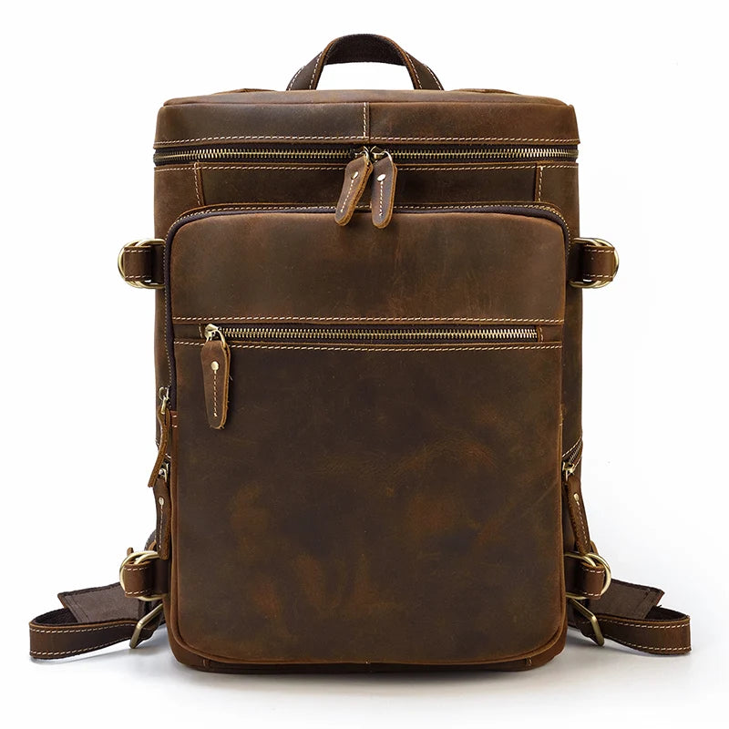 Luufan Genuine Leather Backpack – Vintage Crazy Horse, 15.6" Laptop, 20–35L