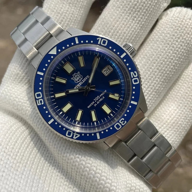 STEELDIVE Men Diver Watch 62Mas Automatic Mechanical Wristwatch 20ATM Waterproof BGW-9 Luminous Sapphire NH35 Ceramic Bezel