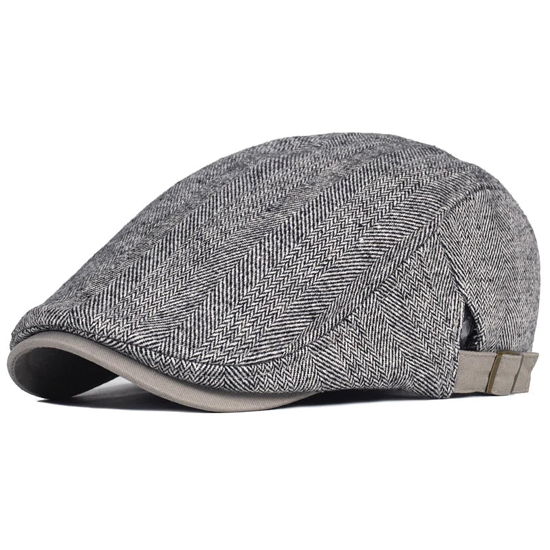 Large Size Herringbone Newsboy Cap – Adjustable Gatsby Flat Hat for Winter
