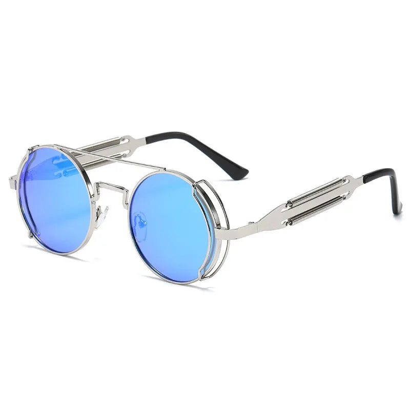 SO&EI Fashion Round Punk Sunglasses Men Retro Metal Double Spring Eyewear Unique Women Sun Glasses UV400