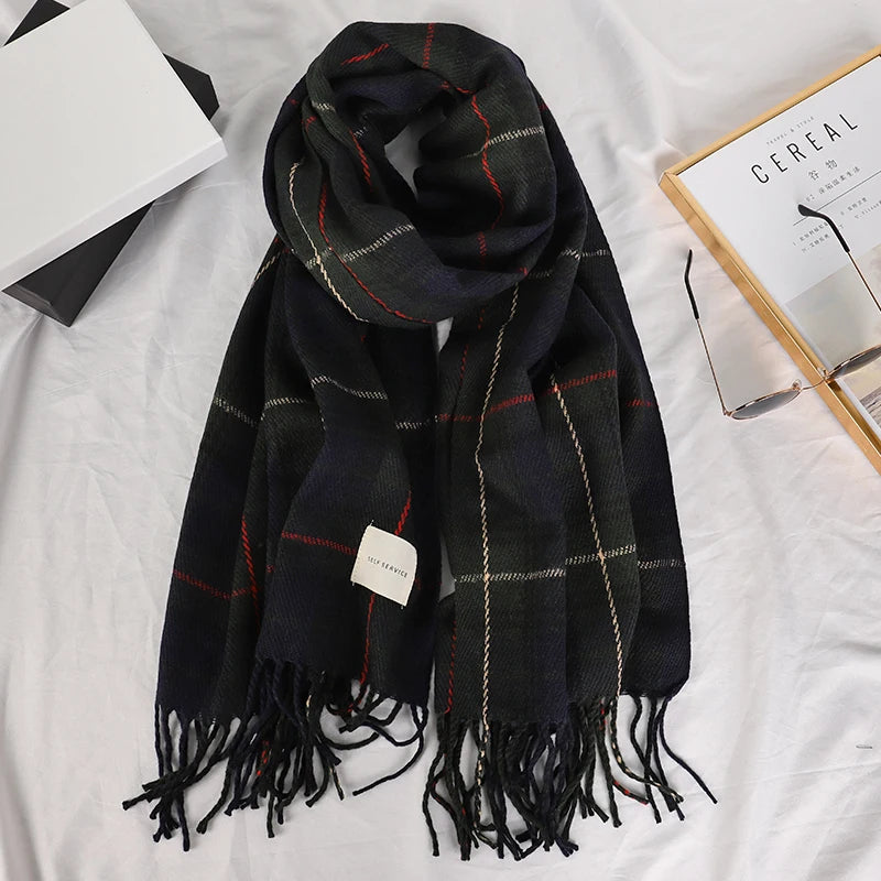 Plaid Cashmere Scarf – Tassel Wrap