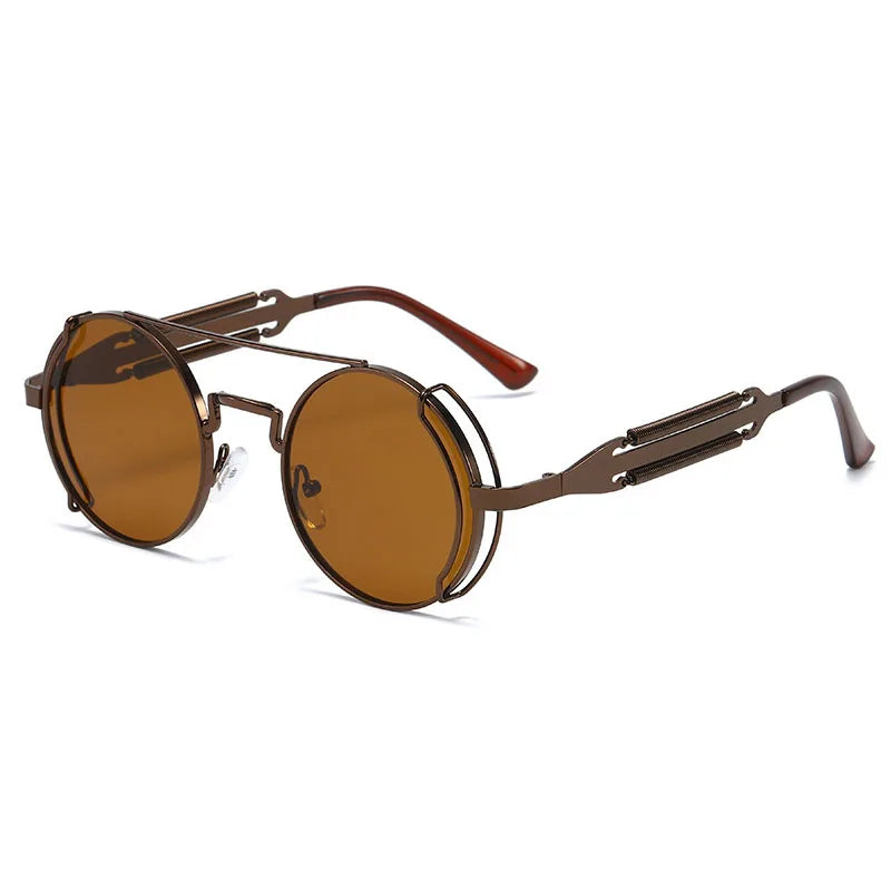 SO&EI Fashion Round Punk Sunglasses Men Retro Metal Double Spring Eyewear Unique Women Sun Glasses UV400