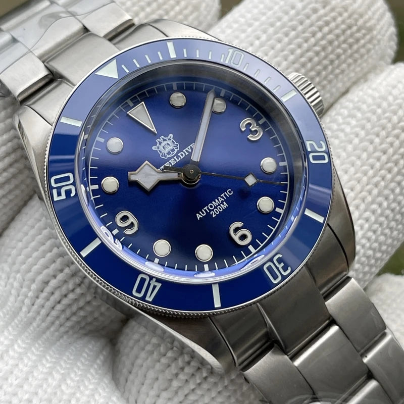 STEELDIVE Men Automatic Watch 41.1mm Diver Mechanical Wristwatch 20ATM Waterproof BGW-9 Luminous Ceramic Bezel NH35