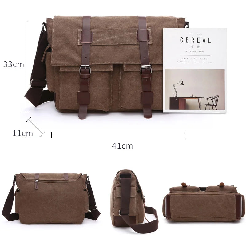 Men's Vintage Canvas Messenger Bag – Retro Crossbody & Shoulder Bag for Work & Travel