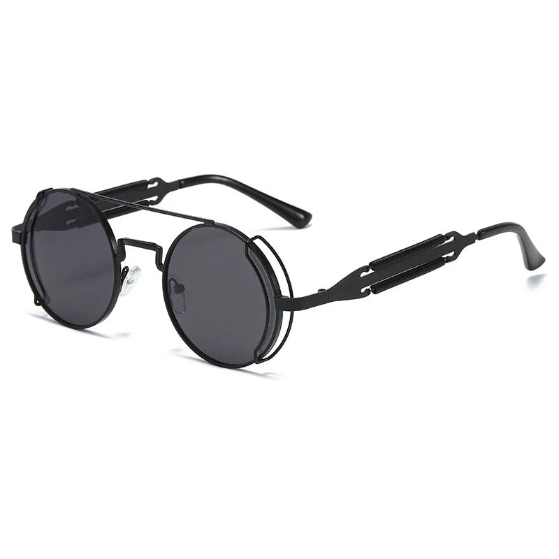 SO&EI Fashion Round Punk Sunglasses Men Retro Metal Double Spring Eyewear Unique Women Sun Glasses UV400