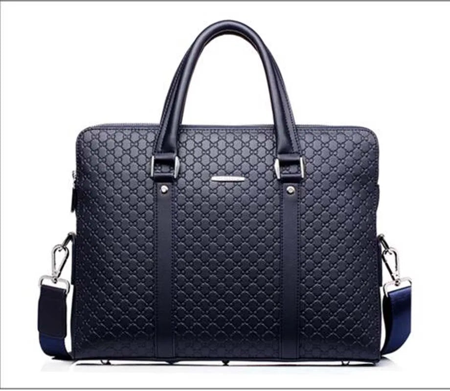 Men's PU Leather Briefcase | 14" Laptop Bag in Black, Blue & Brown