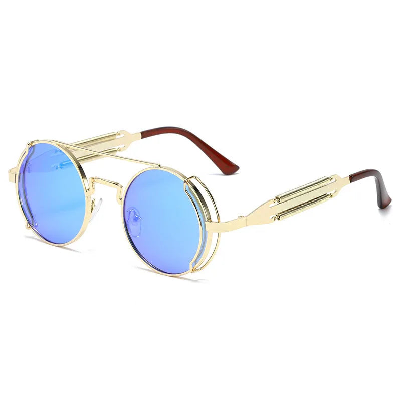 SO&EI Fashion Round Punk Sunglasses Men Retro Metal Double Spring Eyewear Unique Women Sun Glasses UV400