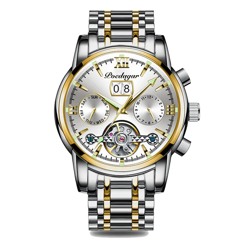 POEDAGAR Business Watch Men Automatic Mechanical Tourbillon Watch Luxury Fashion Stainless Steel Sport Watches Relogio Masculino