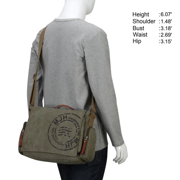 Men's Canvas Vintage Messenger Bag – Large Crossbody Shoulder & Hand Bag