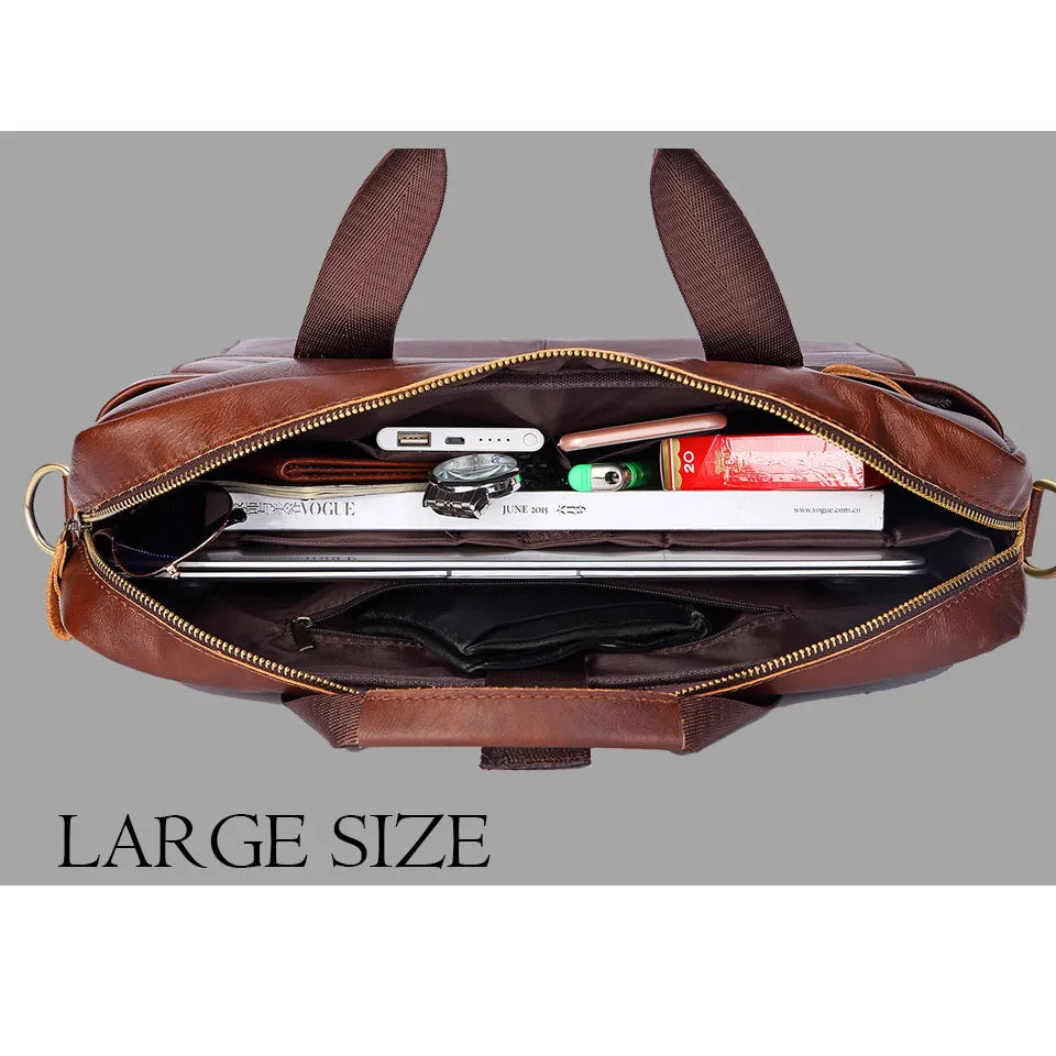 LACHIOUR Genuine Leather Laptop Bag – Business Messenger & Crossbody | Men's