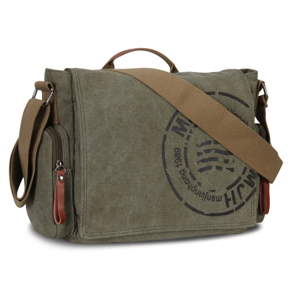 Men's Canvas Vintage Messenger Bag – Large Crossbody Shoulder & Hand Bag