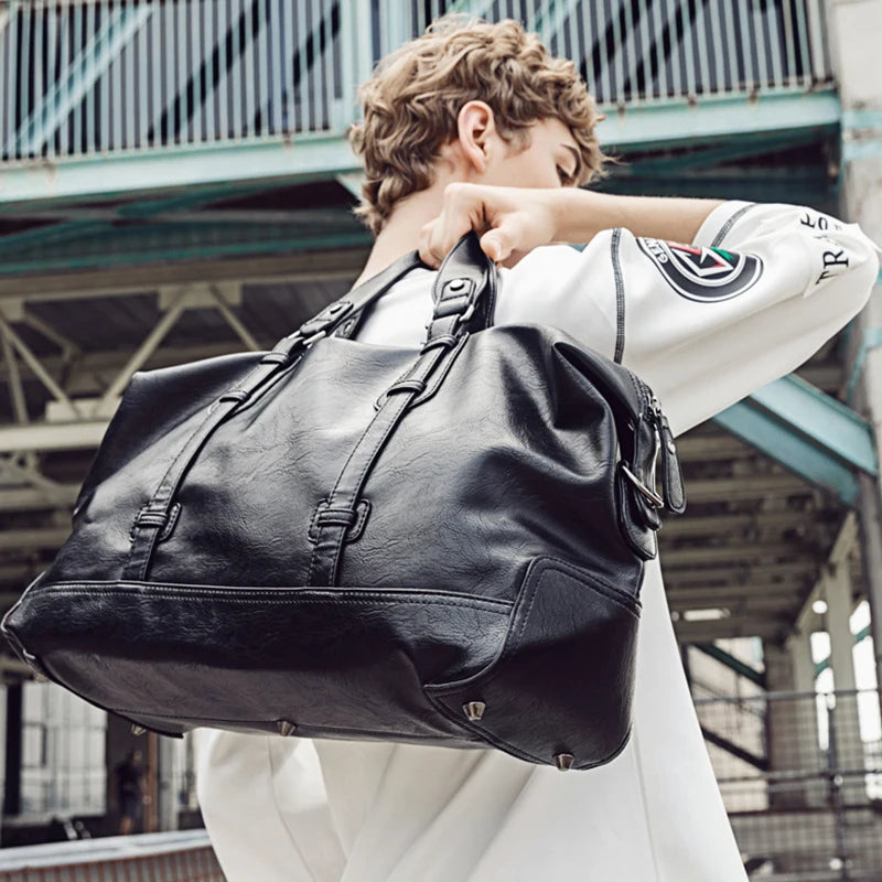 Men's PU Leather Large Travel Duffel Bag – Shoulder, Tote & Messenger Bag