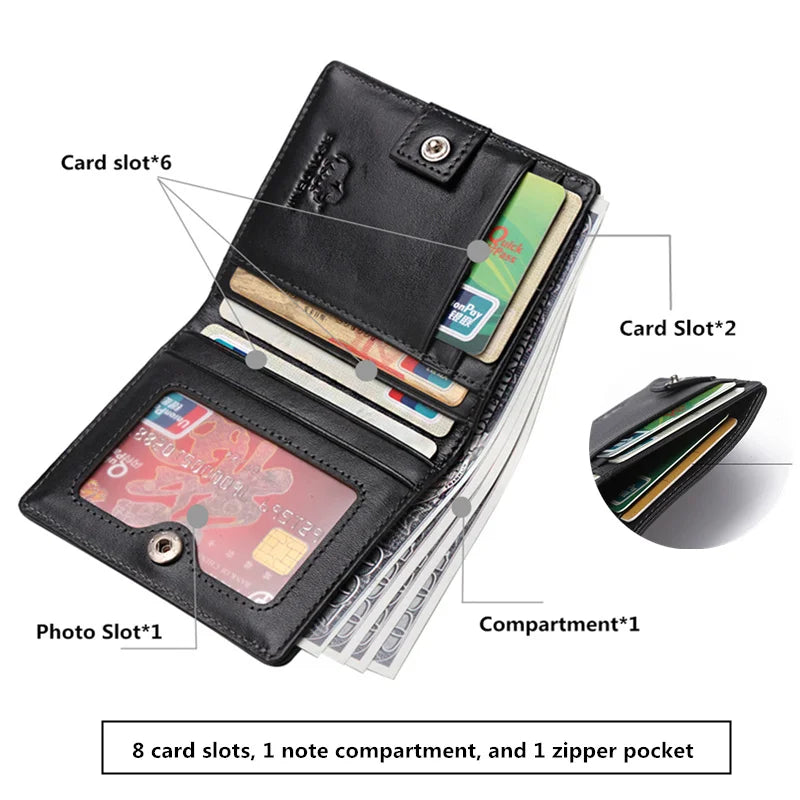 BISON DENIM RFID Blocking Leather Wallet with Coin Pocket