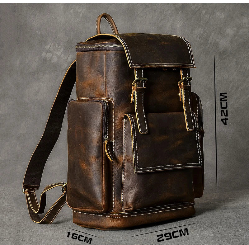 Luufan Genuine Leather Backpack – Vintage Crazy Horse, 15.6" Laptop, 20–35L