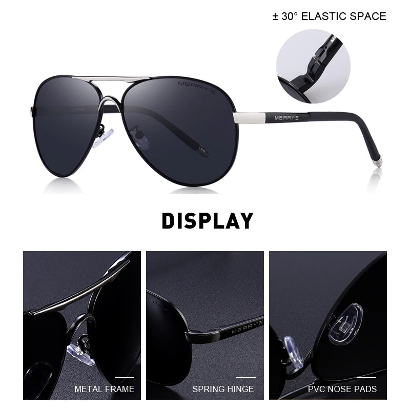 Merry's Men's HD Polarised Pilot Sunglasses — Aluminium Frame